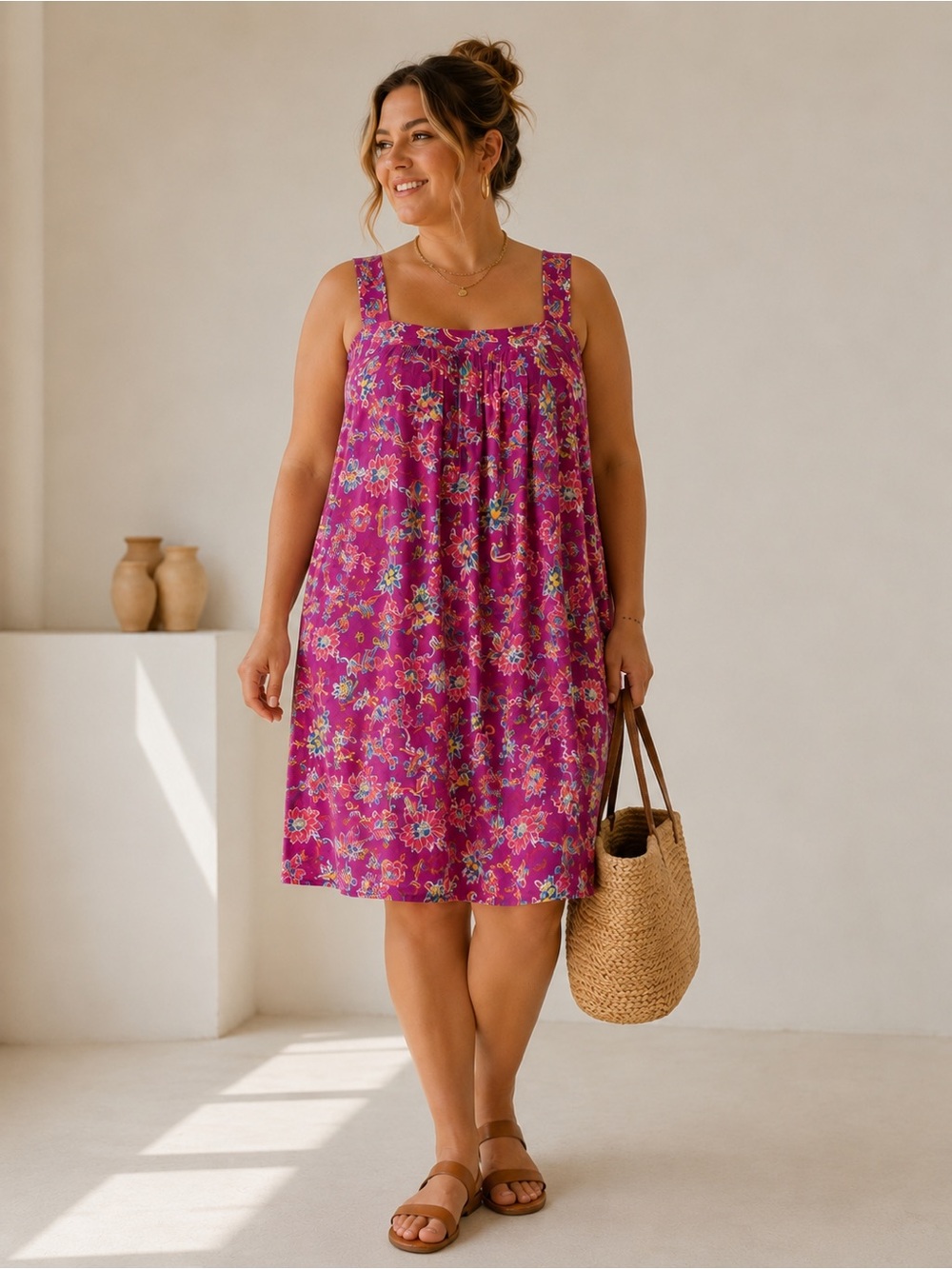 Dreams & Co Sleepwear Pajama Dress Womens Plus Size Pink Floral Midi Size 5X